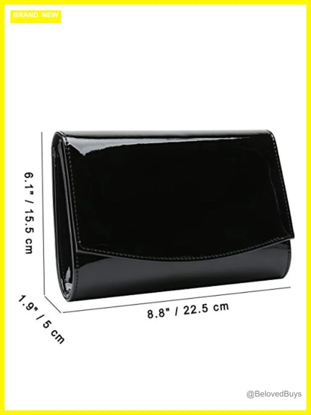 Patent Vegan Leather Flap Clutch Evening Bag Chain Strap